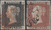 1840 1d Intense Black/1841 1d Red Plate 5 'AG' Matched