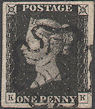 1840 1d Intense Black Plate 1b 'KK' Thin paper