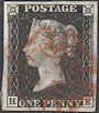 1840 1d Intense Black Plate 7 'HE' Thin paper