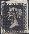 1840 1d Black Plate 4 'AL'