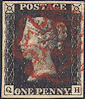 1840 1d Black Plate 6 'QH'