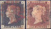 1840 1d Black/1841 1d Red Plate 2 'LE' Matched pair