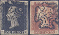 1840 1d Black/1841 1d Red Plate 9 'GE' States 1 & 2 Matched pair