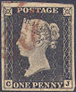 1840 1d Grey-Black Plate 1a 'CJ'