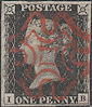 1840 1d Black Plate 4 'IB'