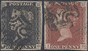 1840/41 1d Black/Red Plate 11 'ID' matched pair