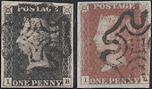 1840/41 1d Black/Red Plate 11 'IB' matched pair
