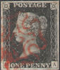 1840 1d Black Plate 7 'MA' Bleute Paper