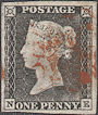 1840 1d Grey-black Plate 1a 'NE'