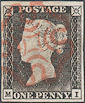 1840 1d Grey-Black Plate 1a 'MI'
