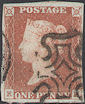 1841 1d Red Plate 10 'RH' 'P'='R'