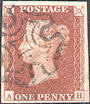 1841 1d Red Plate 11 'AH'