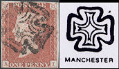 1841 1d Red Plate 1C 'AI' Manchester MX