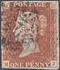 1841 1d Red Plate 9 'MJ' 'PyP NO 15'