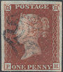 1841 1d Red Plate 11 'PH' Double Letter 'H'