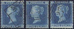 1855 2d Blue SG23a/20a/34 Plate 5 'RE'