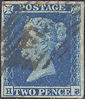 1849 2d Blue Plate 4 'HB'