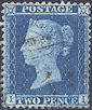 1857 2d Blue SG35 Plate 6 'II'