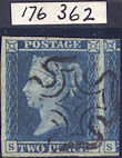 1841 2d Blue Plate 3 'SB'