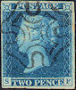 1841 2d Blue Plate 3 'SF' Edinburgh MX
