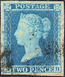 1849 2d Blue Plate 4 'SH'