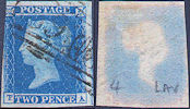1851 2d 'Violet'-Blue Plate 4 'TA' Lavender