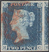 1840 2d Blue Plate 1 'HC'