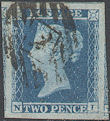 1849 2d Blue ES14q Plate 4 'NI' Thin paper
