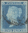 1849 2d Blue ES14 Plate 4 'SK'
