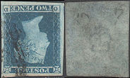 1849 2d Blue ES15a,e Plate 4 'OD' Wmk Inverted