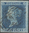 1849 2d Deep Full Blue ES15 Plate 4 'KJ'