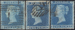 1849/54 2d Blue (shades) ES14/ES15/F1(1) Plate 4 'FC' Matched trio