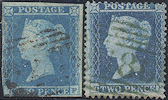 1849/55 2d Blue ES13/F2f Plate 4 'TF' States 1 & 2, Green cancel