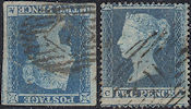 1849/54 2d Blue ES14a,e/F1m Plate 4 'CA' UB Shift, Imperf Wmk Inverted