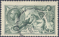 1913 £1 Dull Blue-green 'Seahorse' SG404
