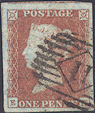 1851 1d Red Plate 107 'EK'