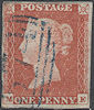 1846 1d Red Plate 70 'ME' Blue cancel