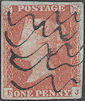1848 1d Red Plate 83 'FJ' Manuscript cancel