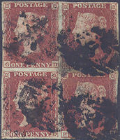 1853 1d Red B2 Plate 163 'GD-HE' BLOCK