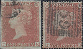1853/54 1d Red Plate 175 'JK' Rare Matched Pair