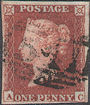 1853 1d Lake-red Plate 163 'AC'