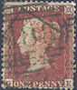 1855 1d Red C2uc Plate 202 'GE' Green Cancel