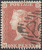 1851 1d Red CE2 Plate 100 'MJ' Archer Perf