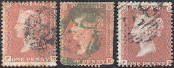 1855 1d Red C3/C4/C6 Plate 7 'PK' TRIO GREEN CANCEL