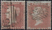 1855 1d Red C3/C4 Plate 15 'HE' Matched pair