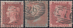 1856/57 1d Red (shades) C8(5/6)/C10(4) Plate 36 'MJ'
