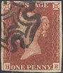 1841 1d Red Plate 28 'HB' Re-entry