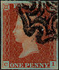 1841 1d Red-brown Plate 14 'CI'