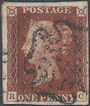 1841 1d Deep Red-brown Plate 14 'RC' Basal Shift