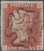 1844 1d Red Plate 50 'LB'